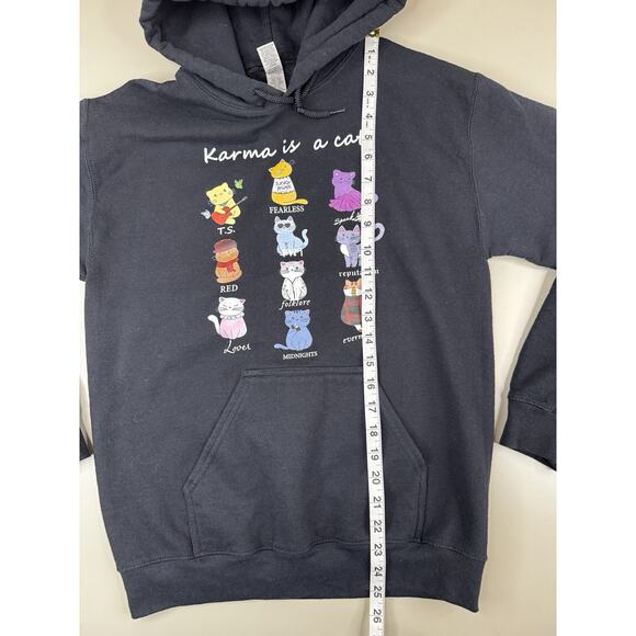 Swifty Karma Is a Cat Hoodie Gildan Unisex Small Black Eras Cats Sweatshirt - Picture 6 of 9